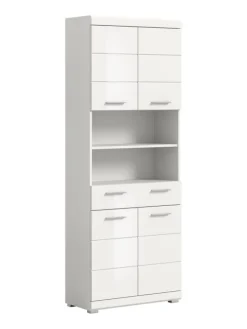 Hochschrank in weiß/weiß hochglanz - (B) 74 x (H) 191 x (T) 31