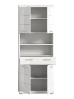 Hochschrank in weiß/weiß hochglanz - (B) 74 x (H) 191 x (T) 31