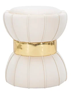 Hocker "Flower" in Weiß/ Gold - (H)44 x Ø 40 cm