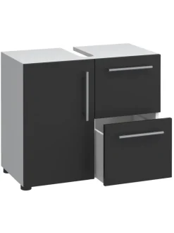 Holz Badmöbel Badunterschrank Flandu Schublade in Weiß / Schwarz