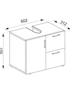 Holz Badmöbel Badunterschrank Flandu Schublade in Weiß / Schwarz