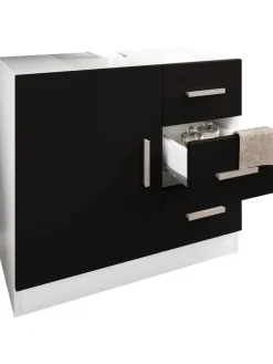 Holz Badmöbel Badunterschrank Zalo XL Schublade in Weiß / Schwarz
