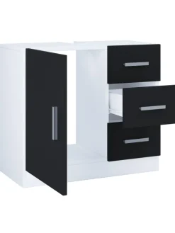 Holz Badmöbel Badunterschrank Zalo XL Schublade in Weiß / Schwarz