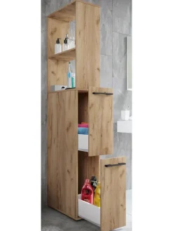 Holz Badmöbel Nischenschrank Schublade Sadilo XL in Honig-Eiche