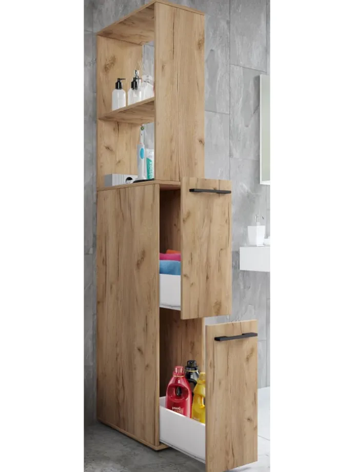 Holz Badmöbel Nischenschrank Schublade Sadilo XL in Honig-Eiche