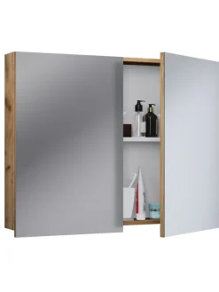 Holz Badmöbel Spiegelschrank Spiegel Badinos 80 cm in Honig-Eiche