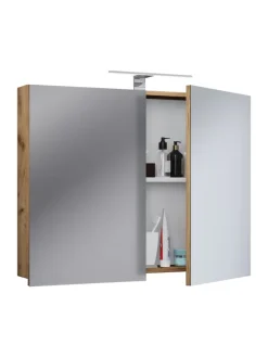 Holz Badmöbel Spiegelschrank Spiegel Badinos 80 cm in Honig-Eiche