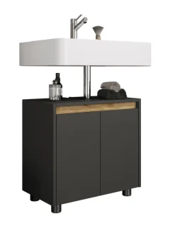 Holz Badschrank Badunterschrank Waschbecken Cosila in Anthrazit / Honig-Eiche