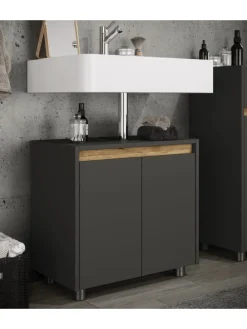 Holz Badschrank Badunterschrank Waschbecken Cosila in Anthrazit / Honig-Eiche