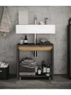 Holz Badschrank Badunterschrank Waschbecken Cosila in Anthrazit / Honig-Eiche