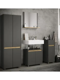 Holz Badschrank Badunterschrank Waschbecken Cosila in Anthrazit / Honig-Eiche