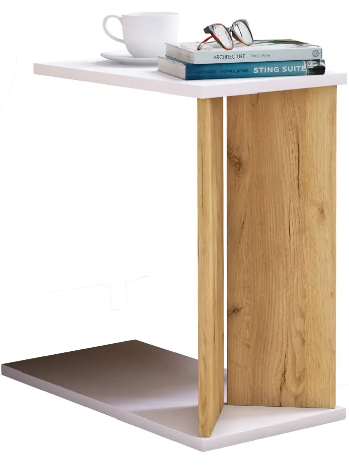 Holz Beistelltisch Couchtisch Sofatisch Nachto M in Weiß / Honig-Eiche