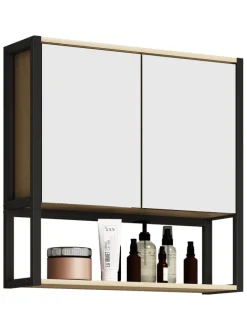 Holz Metall Spiegelschrank Spiegel Edino 60x60 in Honig-Eiche