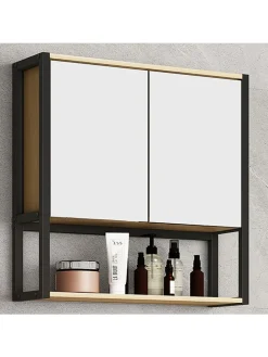 Holz Metall Spiegelschrank Spiegel Edino 60x60 in Honig-Eiche