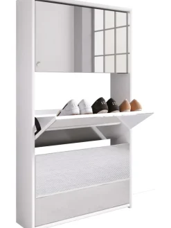 Holz Schuhschrank Schuhkipper Spiegel Stido XL in Weiß