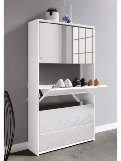 Holz Schuhschrank Schuhkipper Spiegel Stido XL in Weiß