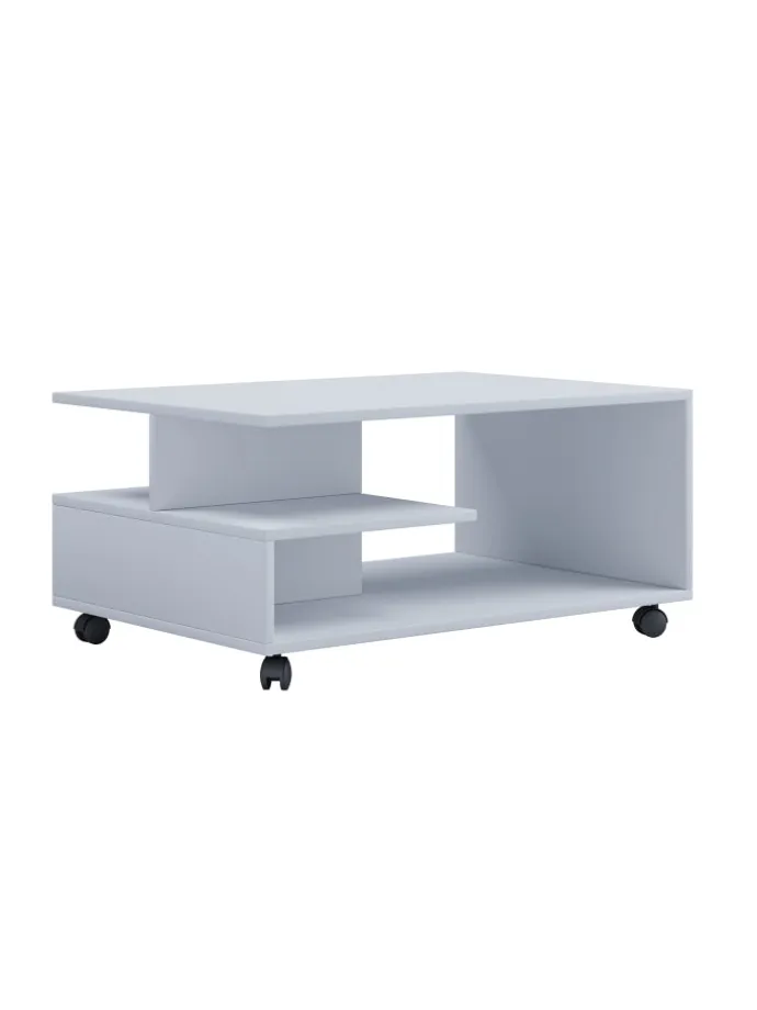 Holz Sofatisch Couchtisch Rollen rollbar Stango in Weiß