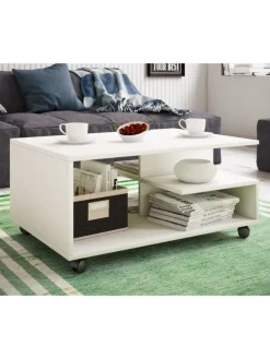 Holz Sofatisch Couchtisch Rollen rollbar Stango in Weiß