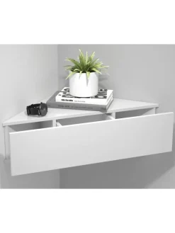 Holz Wandschublade Eckregal Nachttisch Usal S in Weiß