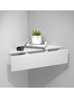 Holz Wandschublade Eckregal Nachttisch Usal S in Weiß