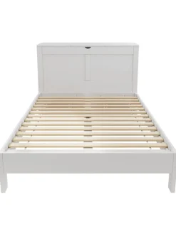 Holzbett Doppelbett mit Lattenrost und Nachttischen 140x200cm in Weiß