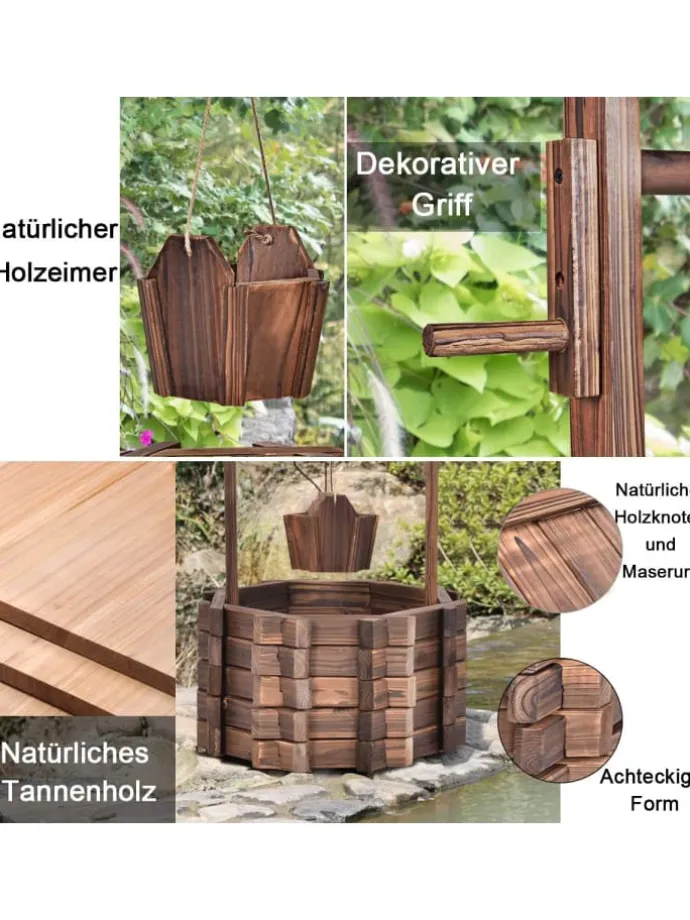 Holzbrunnen mit Dach in Braun