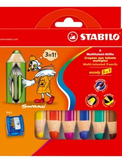 Holzfarbstift woody 3 in 1 Kartonetui mit 6 Stiften und 1 Spitzer