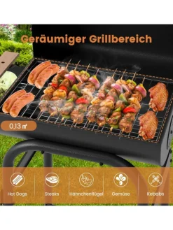 Holzkohlegrill Grillwagen 84,5 x 49 x 110,5 cm in Schwarz