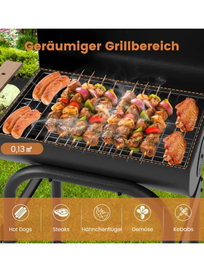 Holzkohlegrill Grillwagen 84,5 x 49 x 110,5 cm in Schwarz