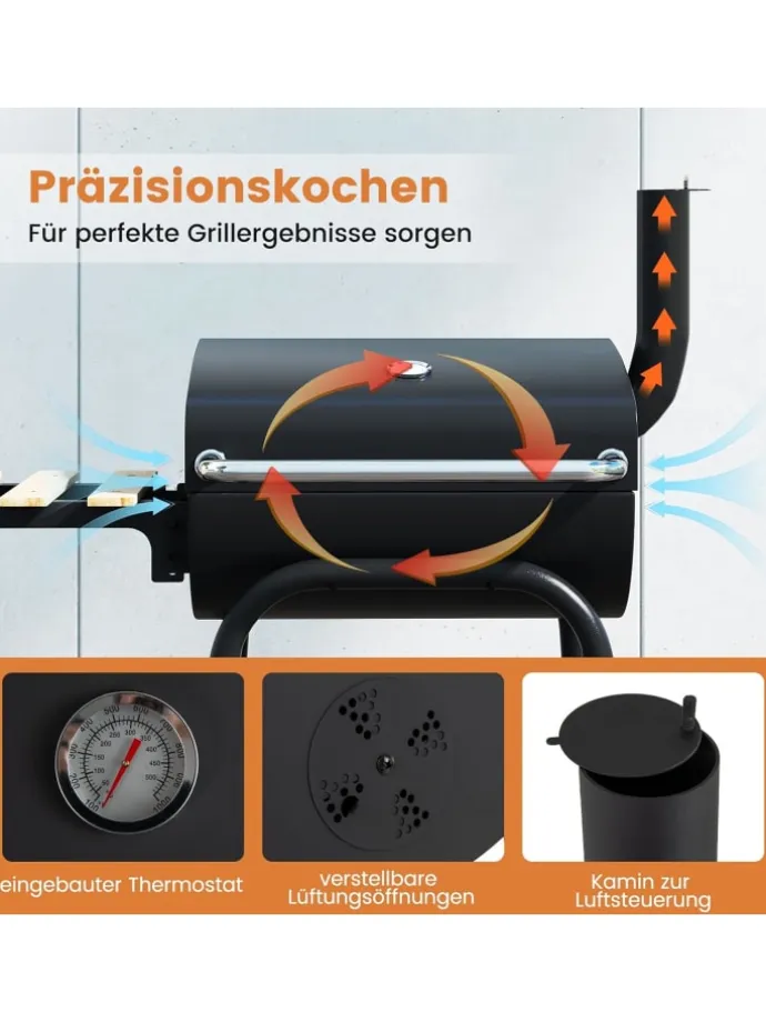 Holzkohlegrill Grillwagen 84,5 x 49 x 110,5 cm in Schwarz