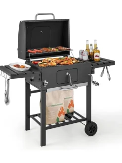 Holzkohlegrill mit Deckel XXL in Schwarz