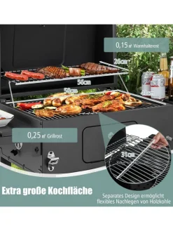 Holzkohlegrill mit Deckel XXL in Schwarz