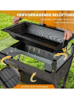 Holzkohlegrill mit Windschutz in Schwarz