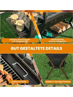 Holzkohlegrill mit Windschutz in Schwarz