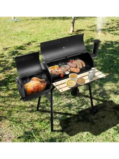 Holzkohlegrill Räucher-/Grillfunktion 2 in 1 in Schwarz