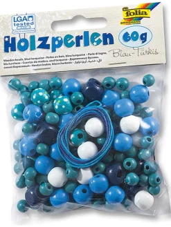 Holzperlen in Blau - 60 g