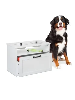 Hunde-Futterstation in Weiß - (B)60 x (H)42 x (T)30 cm