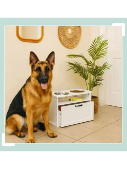 Hunde-Futterstation in Weiß - (B)60 x (H)42 x (T)30 cm