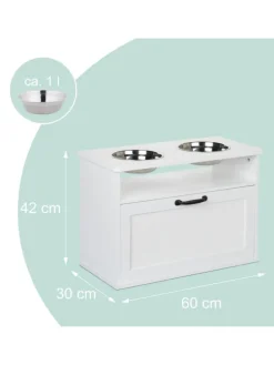 Hunde-Futterstation in Weiß - (B)60 x (H)42 x (T)30 cm