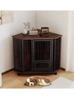 Hundehütte Eck Hundekäfig 60 x 60 x 71,5 cm in Braun