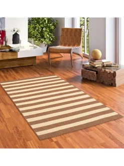 In & Outdoor Teppich Flachgewebe Valencia Streifen in Beige