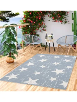 In & Outdoor Teppich Flachgewebe Marbella Sterne in Blau