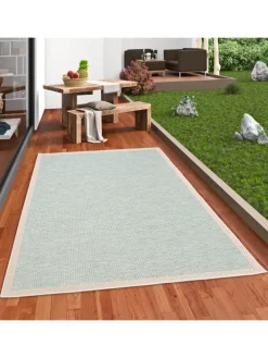 In & Outdoor Teppich Flachgewebe Ottawa Bordüre in Türkis