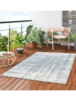 In & Outdoor Teppich Marbella Vintage Verlauf in Blau