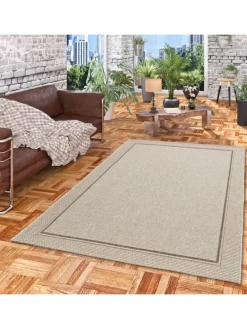 In & Outdoor Teppich Natur Panama Bordüre in Grijs