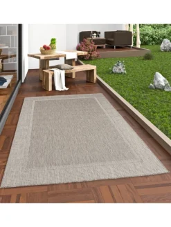 In & Outdoor Teppich Natur Valencia Bordüre in Antraciet