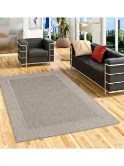 In & Outdoor Teppich Natur Valencia Bordüre in Antraciet