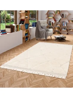 In & Outdoor Teppich Shaggy Sylt Rauten in Creme