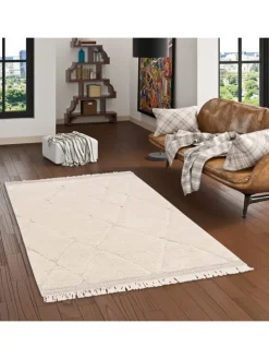 In & Outdoor Teppich Shaggy Sylt Rauten in Creme