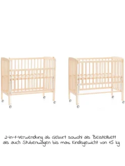 2in1 Beistellbett, Stubenbett Nino - Nat in braun